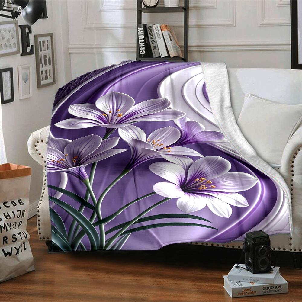 1Pc Purple Floral Abstract Blanket Soft And Comfortable Casual Warm Camping Travel Christmas Halloween Xmas Gift M928576