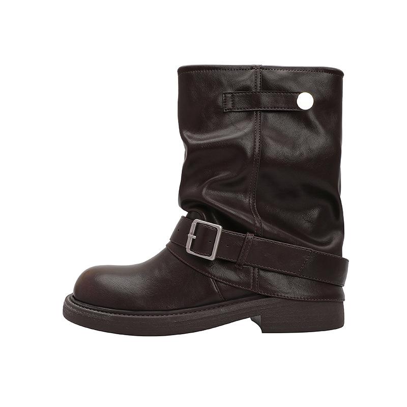 Merlad Ankle Boots Retro Platform Pleated Buckle Trouser Boots Western Cowboy Slouch Boots 39 коричневый 6500₽