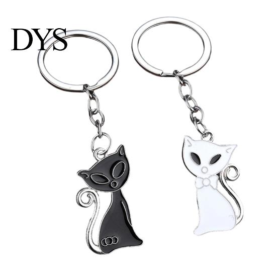 Alloy Key Ring 2Pcs Black White Cat Keychain for Backpacks, Oil Dripping Enamel Zinc Holder Kitten Ring, Metal Bag Schoolbag Charm Decoration