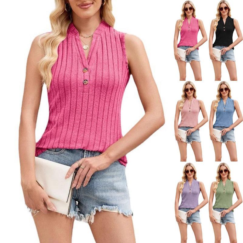 Spring New V-neck Casual Sleeveless Solid-color Knitted Vest for Women
