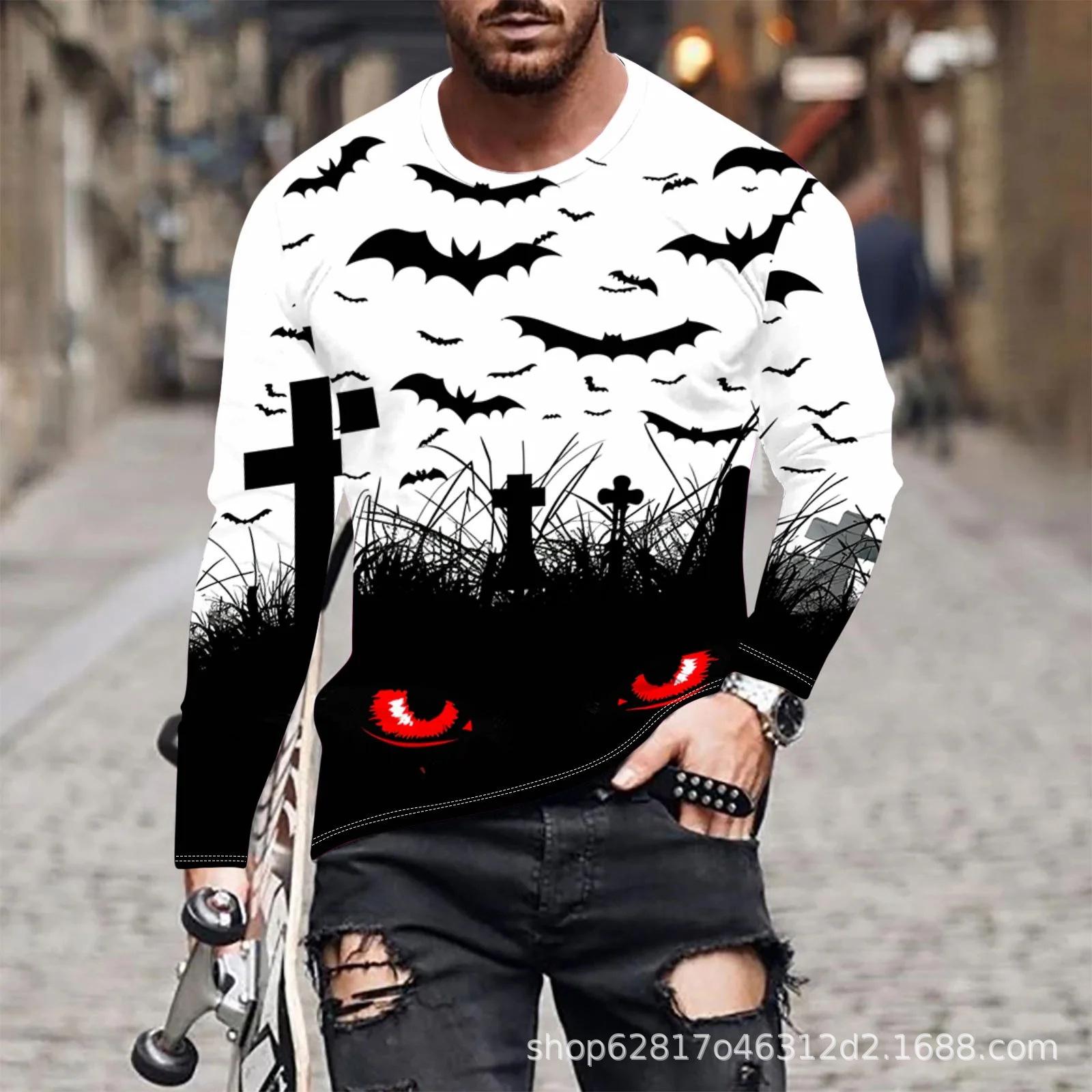 

Spring and Autumn Round Neck Halloween Pattern 3D Printed Top Fashionable Casual Long Sleeved Men s T-shirts 5XL