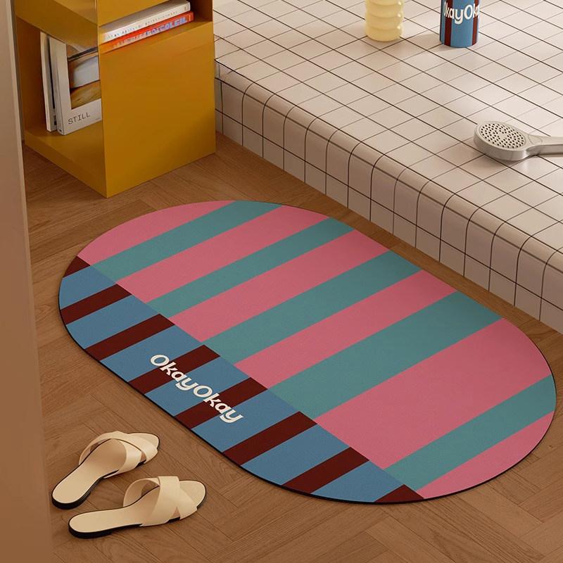 American Style Striped Bath Mat, Non Slip Absorbent Soft Floor Mat for Bathroom Toilet Entrance