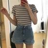 Korean O-neck T Shirt Women Fashion Striped Tops Harajuku Tees Shirt Femme Summer Short Sleeve Casual T-shirts camiseta feminina