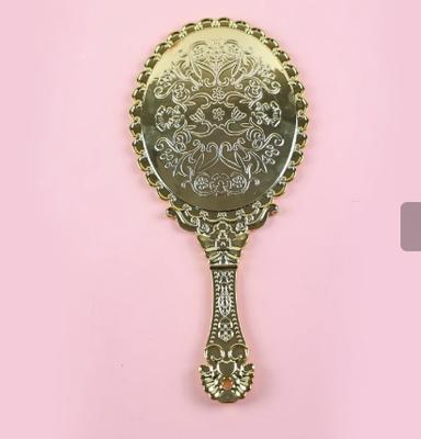 Electroplated Plastic Portable Single-sided Handheld Mirror, 11.*25mm, Electroplated Gold.