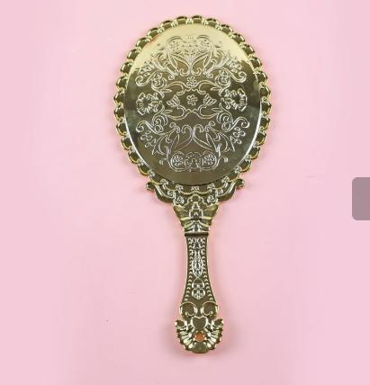 

Electroplated plastic portable single-sided handheld mirror, 11.5*25mm, electroplated gold. One Size