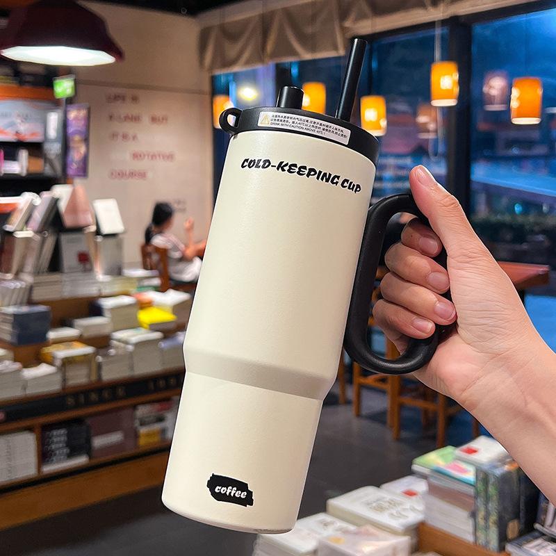Water bottle high value stainless steel thermos cup car portable handle car cup large capacity Bingba cup with straw
