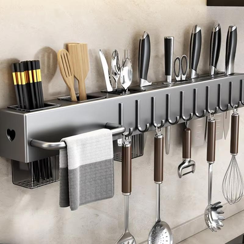 Kuchyňský organizér Stojan na nože Úložný box Domácí stojan na nože Držák na lžíce a hůlky Nevyžaduje vrtání Závěsný úložný box