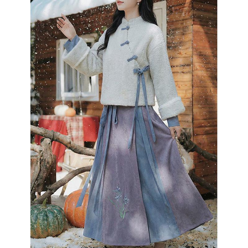 2025 Autumn/Winter Lazy Chinese Style Jacket & Wide-Hem Skirt Two-Piece Set for Daily Commute
