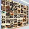 Retro audio party backdrop decoration - Mini speakers and tape wall decorations made of polyester for indoor/outdoor use
