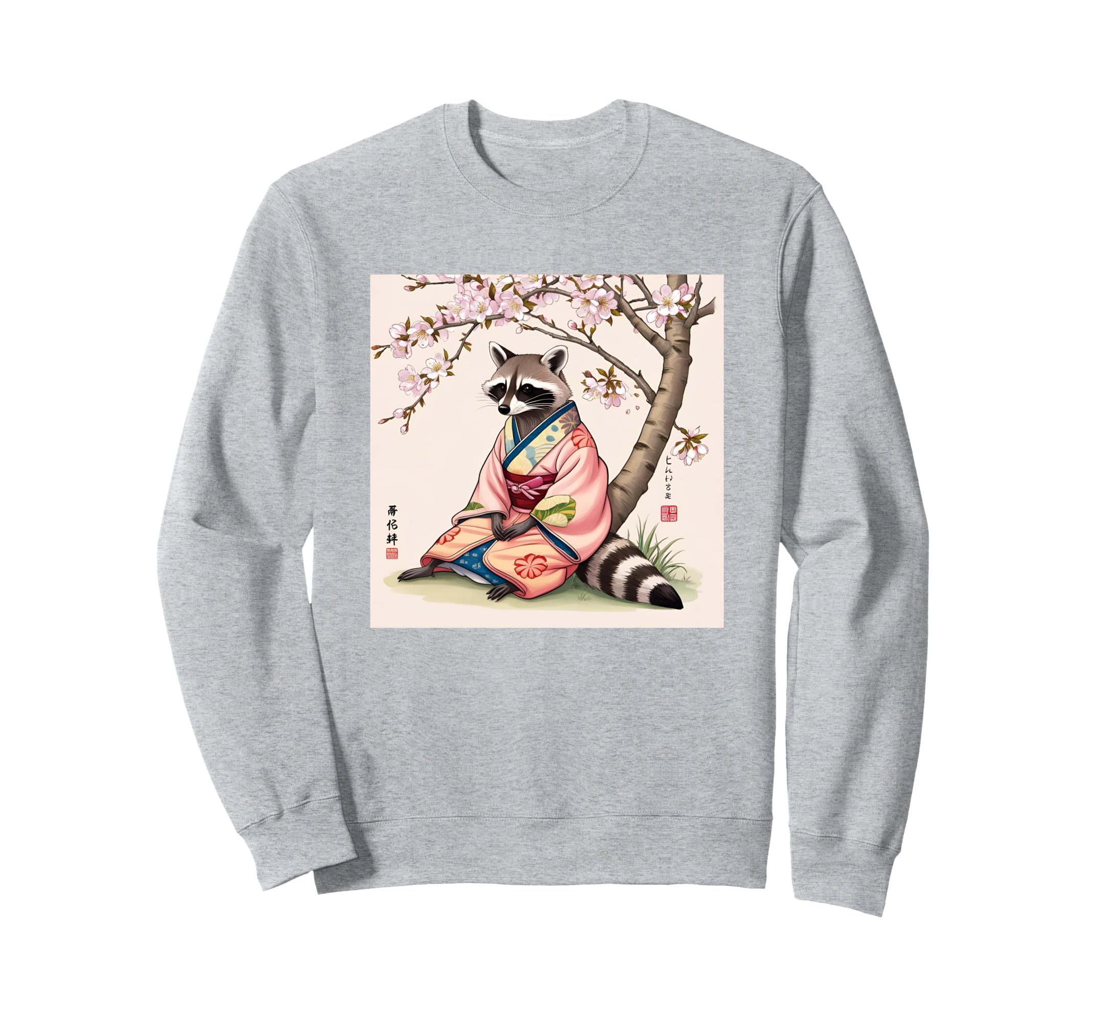 

Raccoon in pink kimono under cherry blossom tree Japanese art sweatshirt чёрный