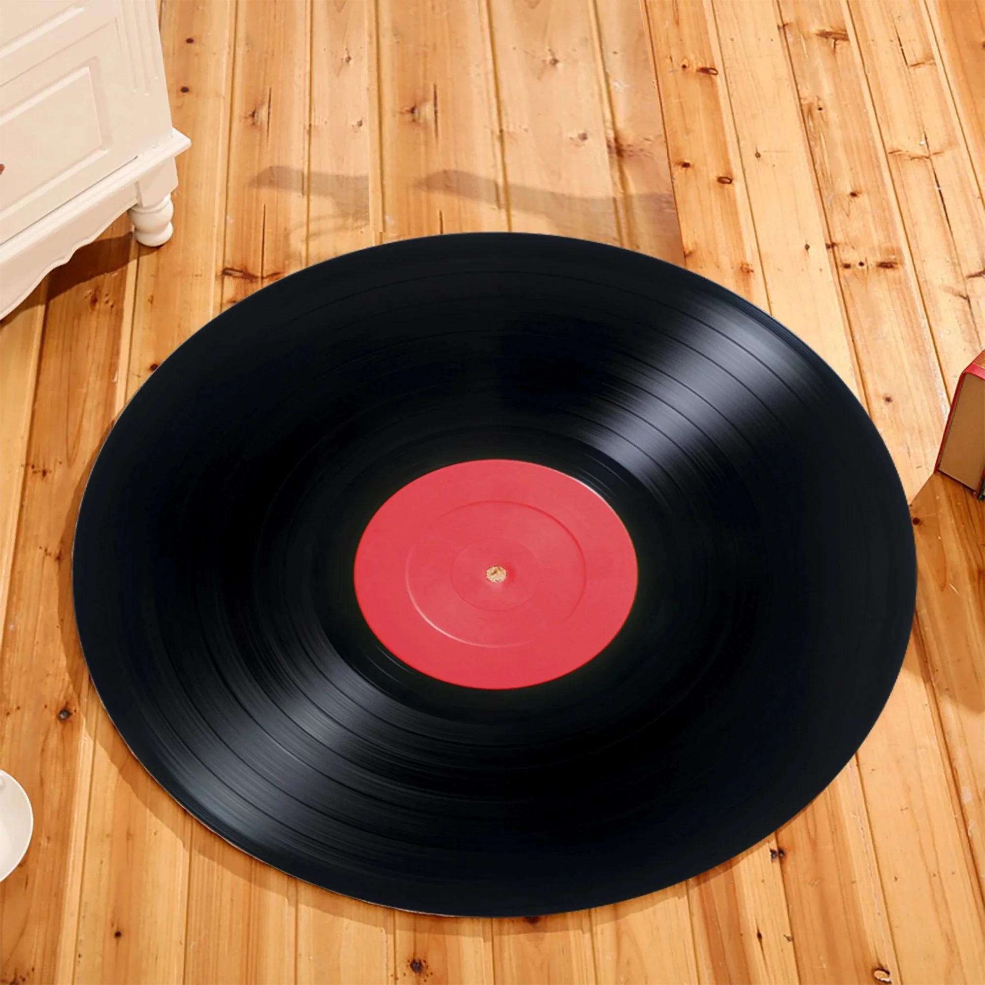 

Popular vinyl record round rug retro living room decoration carpet music record CD bedroom decoration carpet bathroom door mat 60cm