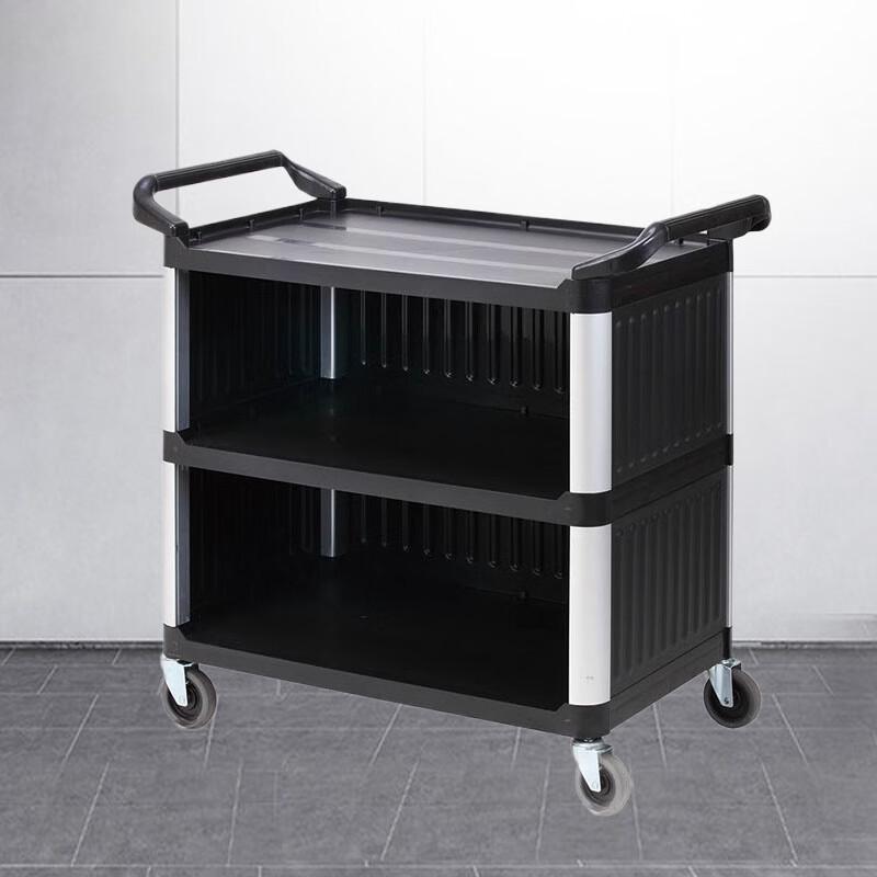 Yingbai 2-Tier Plastic Serving Cart with Baffle, Black