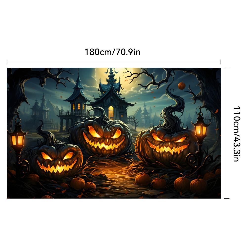 1pc Scary Halloween Party Backdrop Night Moon Castle Pumpkin Banner for Halloween Party Decoration Dustproof Banner Background