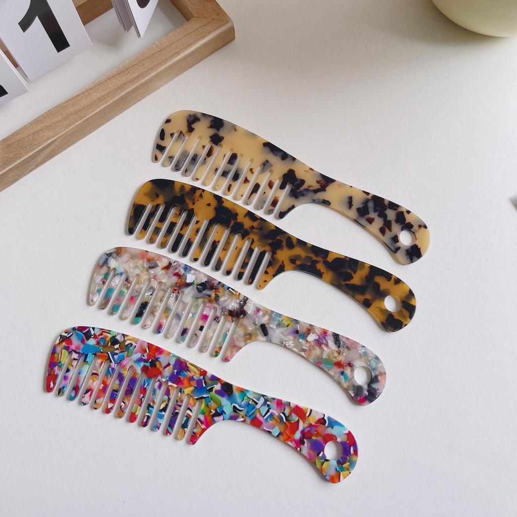 European & American Fashion Marble Texture Acetate Hair Comb - Large Handle, Anti-Static