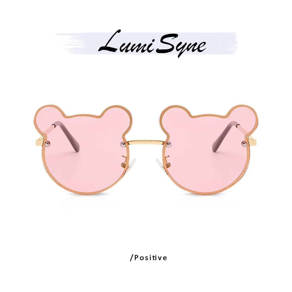 LumiSyne Bear Sunglasses for Girls and UV400 Gradient Metal Round Sun Eyewear for and Beach Kids, Boys, Lenses, Frame, Glasses, Protection,