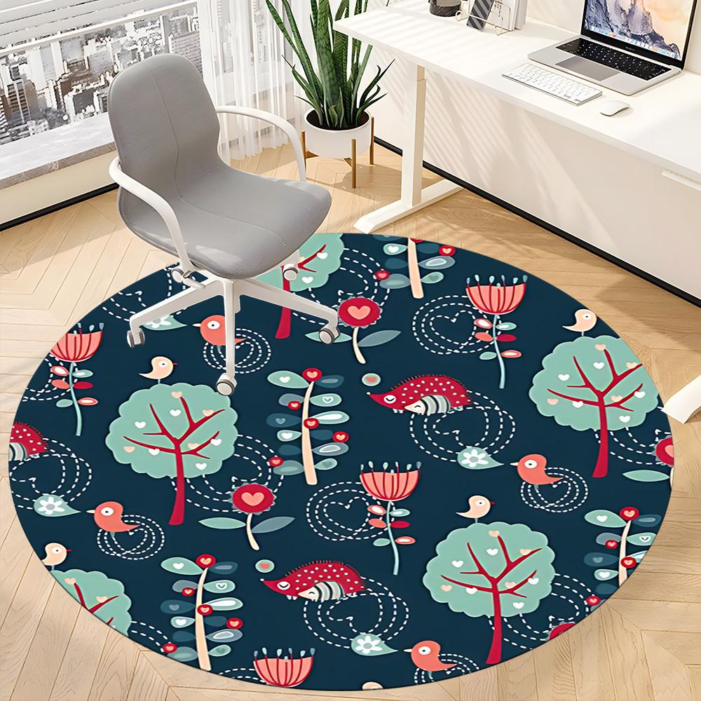 1pc Forest Creatures Office Round Area Rug, Under Office Chairs Bedroom Living Room Home Decor, Room Deco