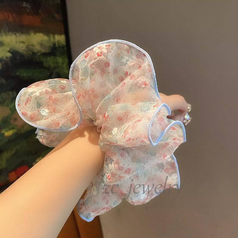 Summer Cute Gauze Floral Scrunchies Women Girl Elastic Hair Band Accessories Tie Hair Ring Rope Headdress Headwear Ornament