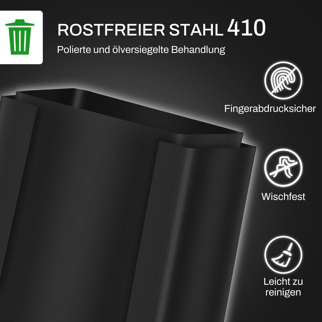 50L Dual Compartment Stainless Steel Bin, with Deodoriser Holders - Black