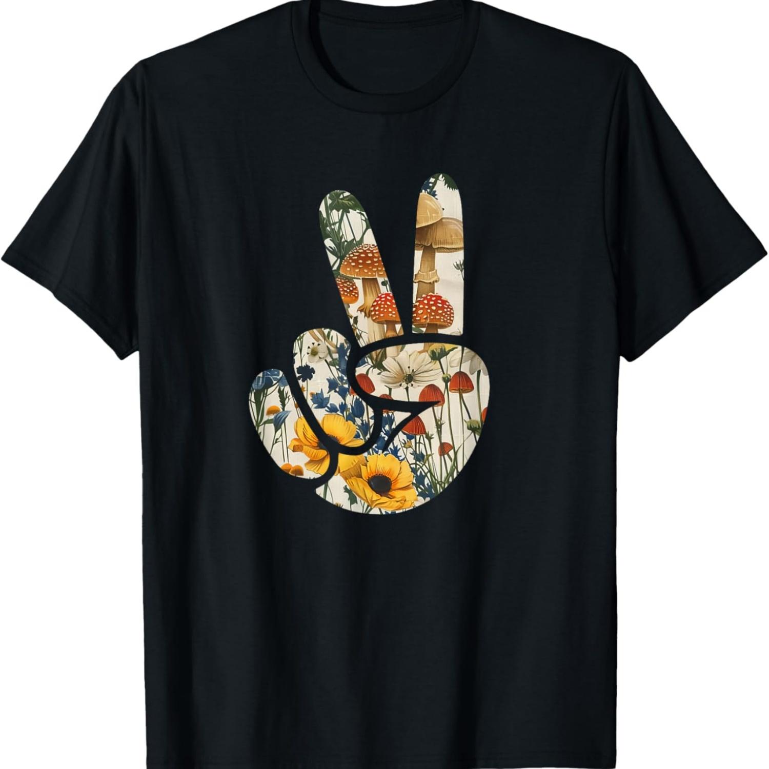 

Natural Silhouette Forest Meadow Cottagecore Peace Sign Hand T-Shirt(8) S чёрный