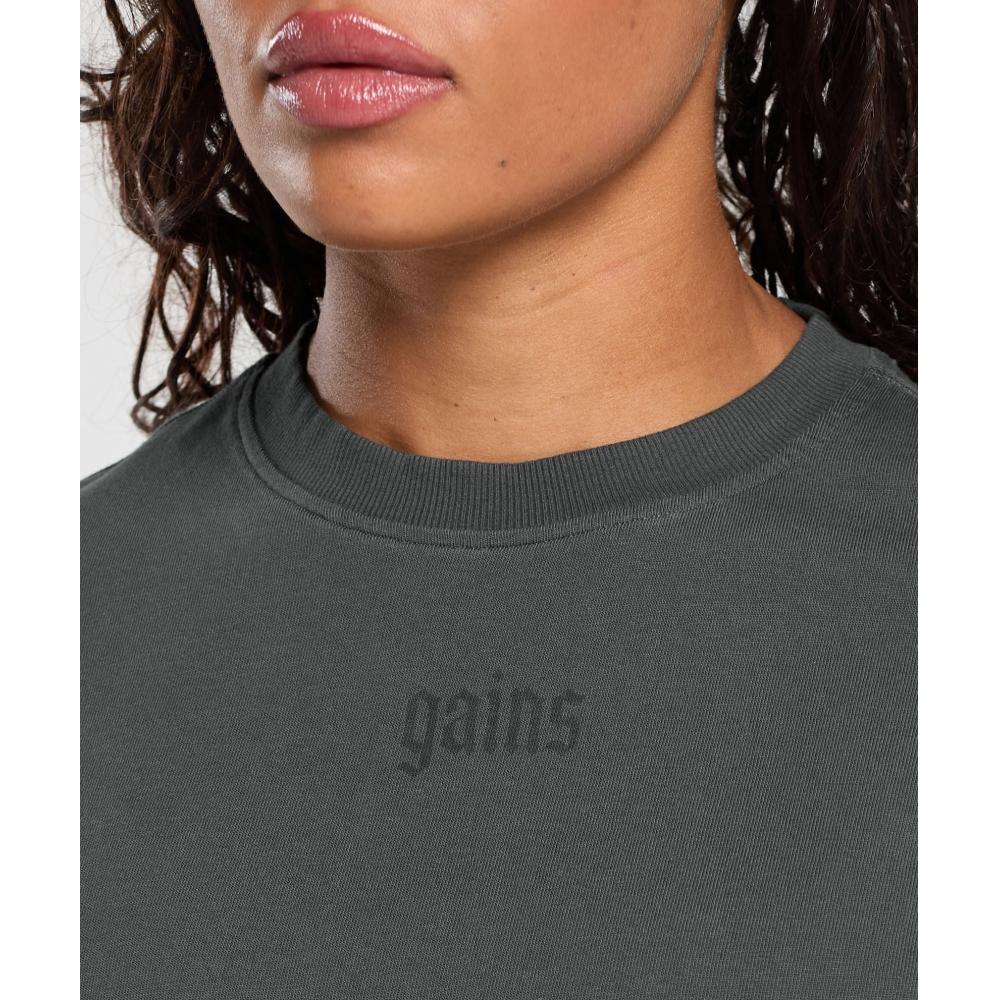 Gymshark Gains Washed HeavyweighT CoTTon T shirT asphalT Grey Black B3c2p Gc9x