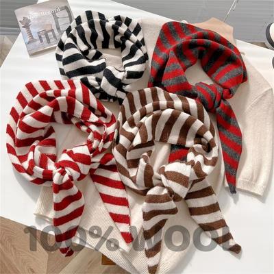Pletený šátek Dámský Vlněný Zimní Teplé šátky Jasný Pruhovaný Design Zesílený Šál Měkká Trojúhelníková Pashmina Krk