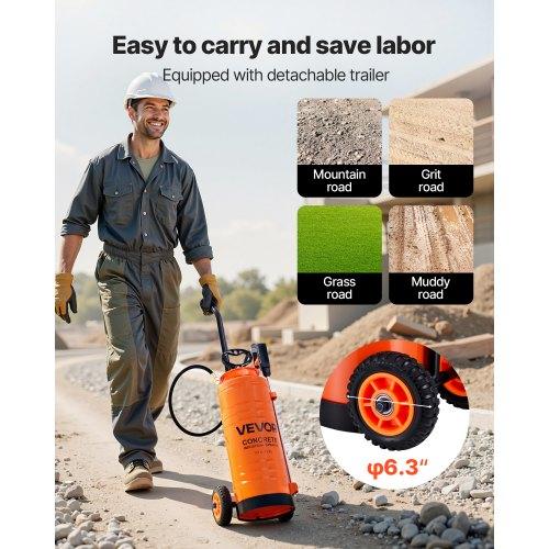 VEVOR Industrial Concrete Sprayer with Wheeled Cart, 14L Stainless Steel Sprayer, Heavy Duty Tri-Poxy Pump Sprayers, 52cm Wand, 1.2m & 3m Hoses
