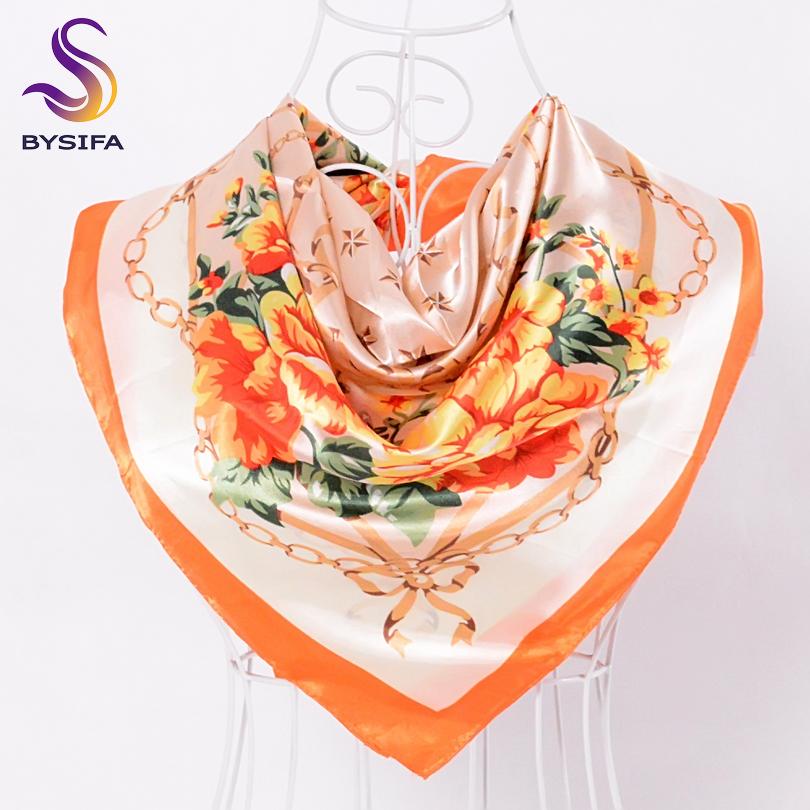 [BYSIFA] China Silk Scarf Shawl For Women  Winter Peony Chain Design Large Square Scarves Wraps Spring Autumn Head Scarves