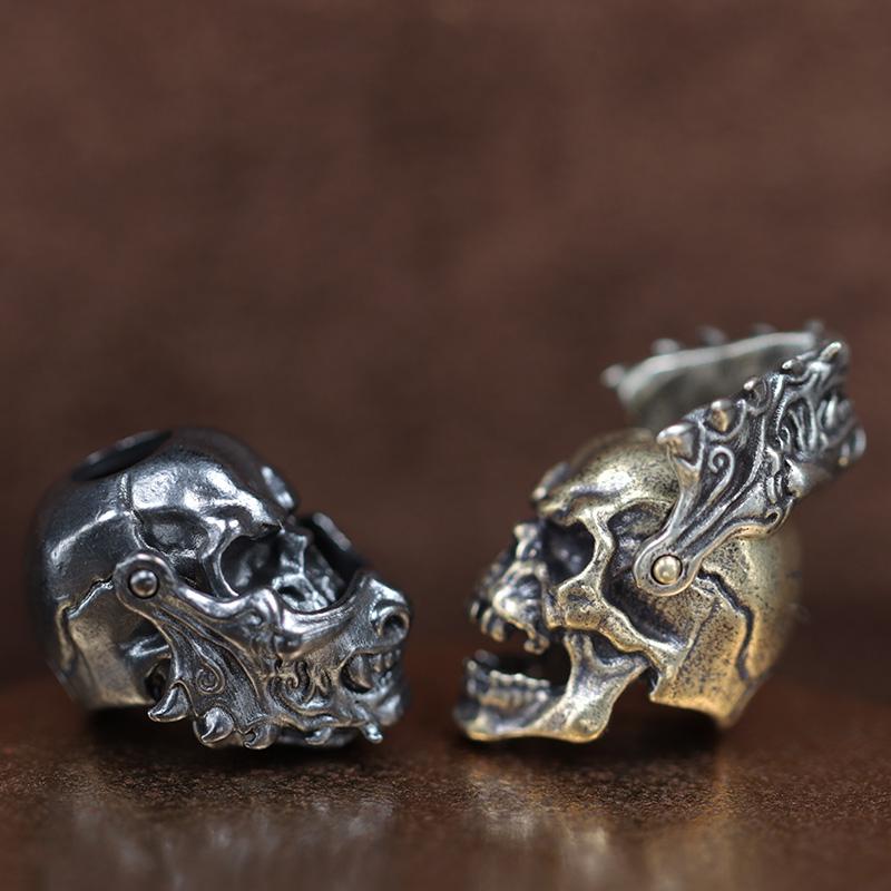 Openable Japenese Samurai Mask Skull Head Brass Knife Bead Outdoor EDC DIY Paracord Woven Lanyard Pendant Accessories Punk Charm