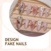 30Pcs Cat-Eye Gem 3D Rose-Nail Art Fake Nails With Golden Edge