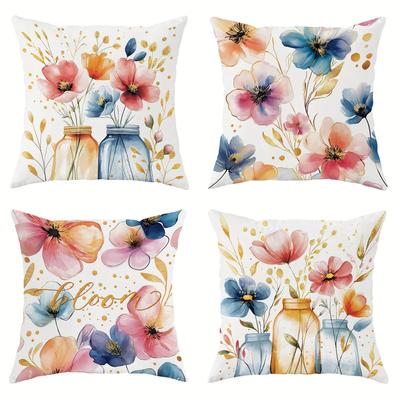 Watercolor Flower Vase Pillow Cases - Golden Accents DecorLiving Room Sofa Cushion Cover, Bedroom Room Decoration