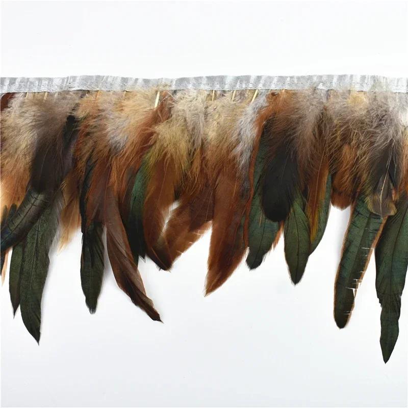 10Meters Rooster Feathers Tassel Fringe Trim On Tape Chicken Black Natural Pheasant Feather for Clothes Carnival Ribbon Sewing