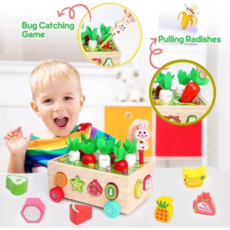 Colorful Educational Wooden Farm Fishing Shape Matching Car Toys For Kids