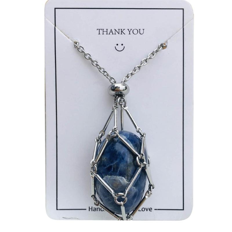Handgjord Justerbar Kristallbur Halsband Natursten Nät Hållare Hänge Halskedja Snyggt Halsband Elegant Accessoar