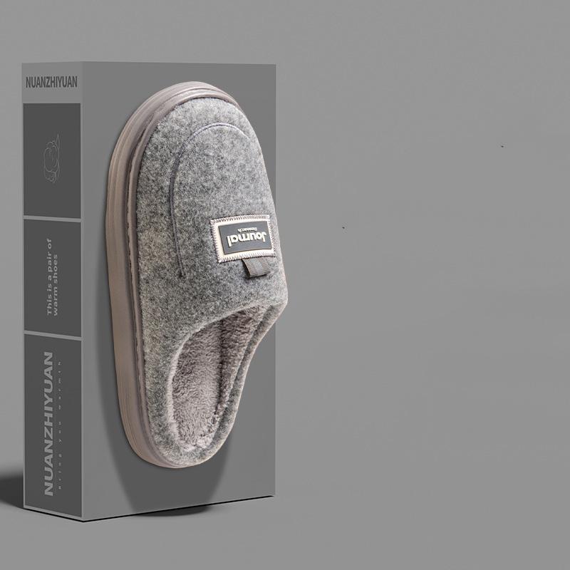 Men Winter Plus Size Cotton Slippers Casual Warm Indoor Cotton Shoes Anti Slip Flat Bottom Woolen Slipper Shoes 40-51