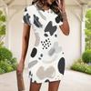 Women Plus Size Off White Round Neck Short Sleeve Printed Fitted Mini Dress