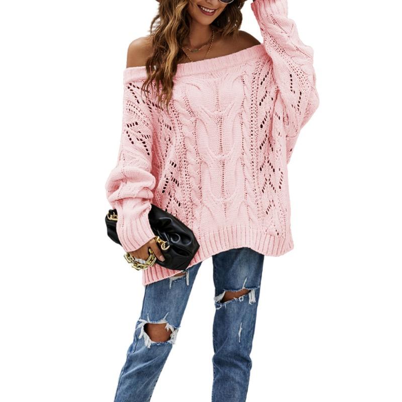 Women's Autumn and Winter One-Shoulder Loose Knit Solid Colour Pullover Sweater