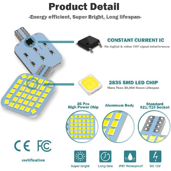 20PCS T10 921 922 912 194 RV Interior LED Light Bulbs, Super Bright LED Bulbs Replacement Lighting 36-SMD 2835 6500K White For 12V RV Camper Trailer