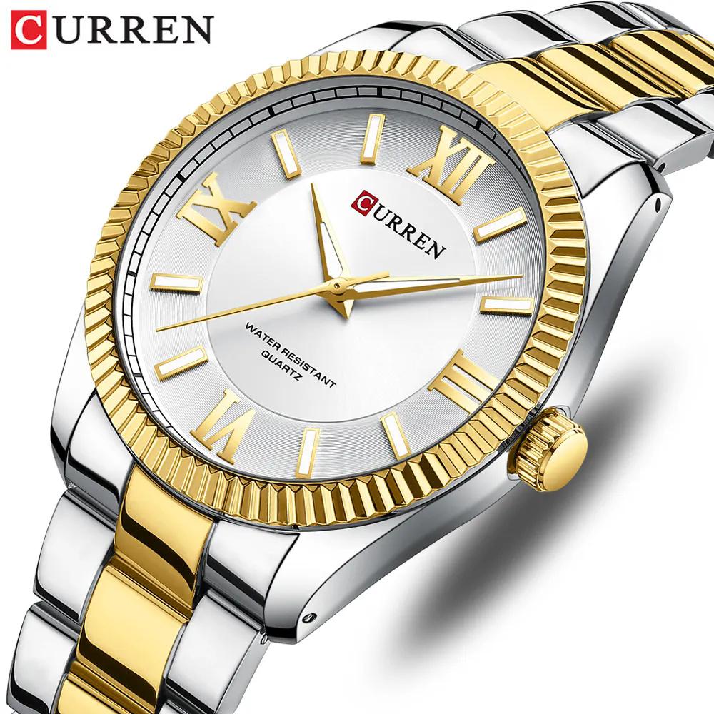 Men's Quartz Watches Fashion Elegant Simple Gold Silvery White Clock Stainless Steel Strap Wristwatch