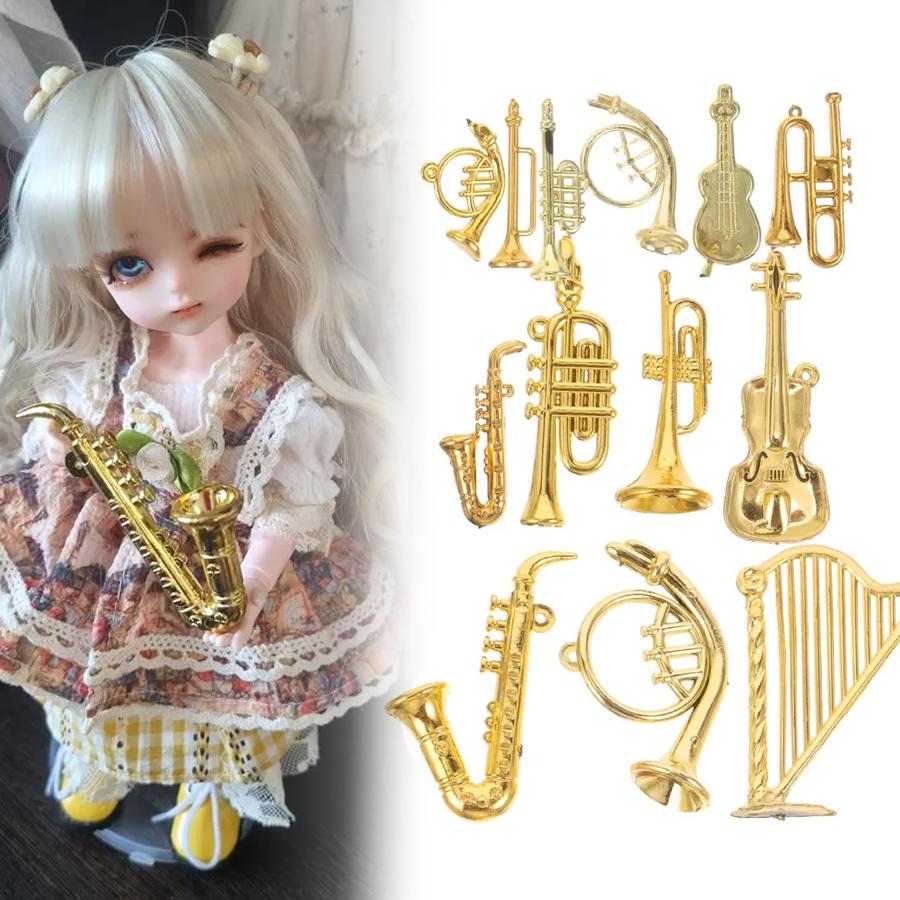 8/16pcs Golden Miniature Musical Instrument Ornament Photo Prop Office Study Desk Handicrafts DIY Christmas Tree Decor XJM