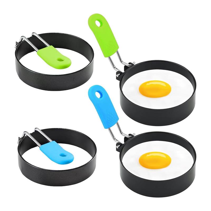 4Pcs Stainless Steel Egg Rings with Anti-Scald Handle Nonstick Fried Egg Rings Fried Egg Mold Frying Egg Kitchen Cooking Tools