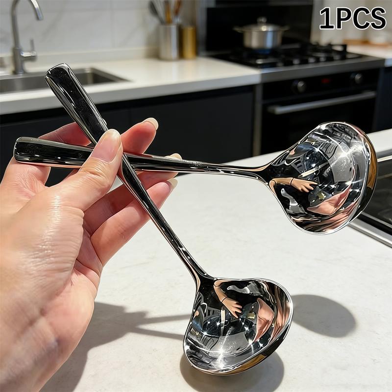 Long Handled Soup Spoon for Home Stainless Steel Korean Design, Perfect for Ladling Hot Soup Rice Porridge from Deep Pots Safely