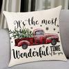 Throw Pillowcase Santa Linen Comfortable Claus Snowflake Christmas Tree Print Touch Christmas Pillow Cover Bedside
