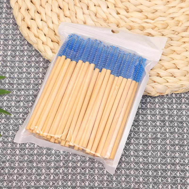 50Pcs Bamboo Handle Eyelash Brush Makeup Brush Eyelash Extension Mascara Wands Applicators Eye Lash Curling Comb Makeup Tool