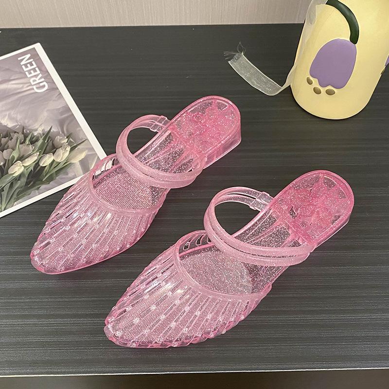 Damesommersandaler med plattform og tykk hæl, åpen tå, slip-on, komfortable, moteriktige, kjolesandaler for hverdagsbruk