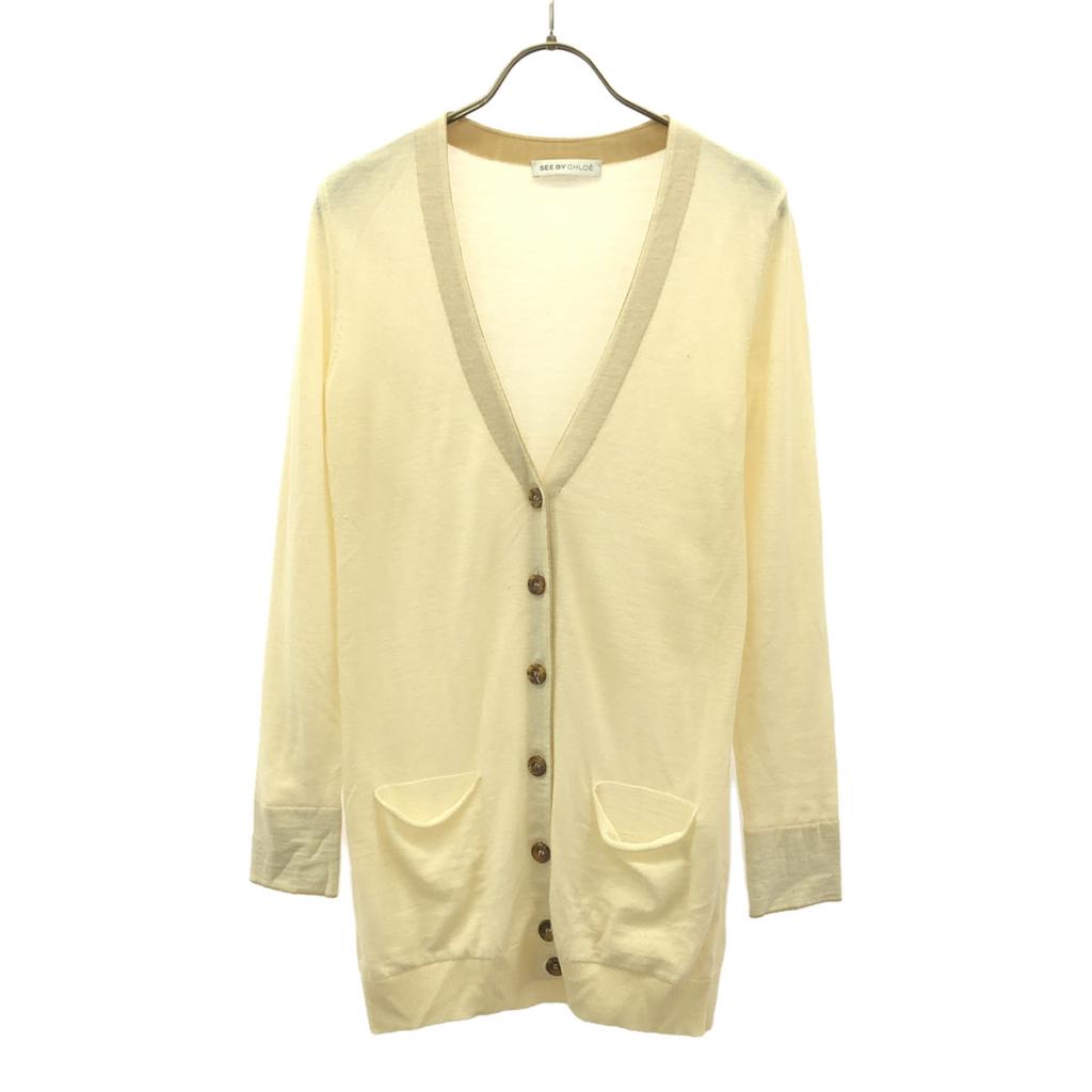 SEE BY CHLOE Made In Italy Wool Long Sleeve V Neck Cardigan Ivory Women Used