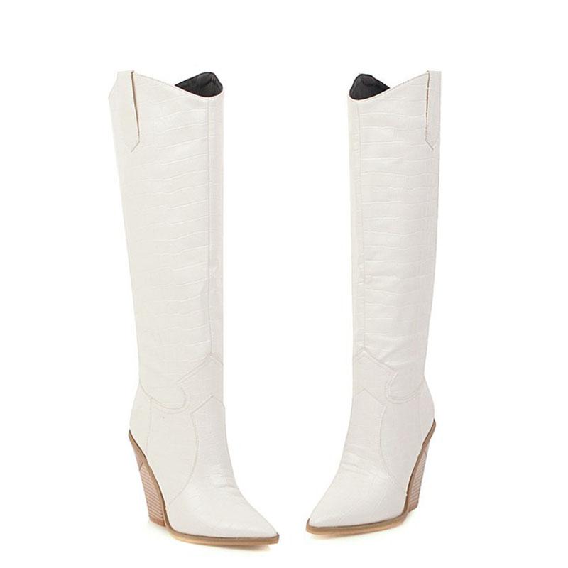 Women's High Heels Knee High Boots Western Cowboy Boots Women Winter Shoes Pointed Toe Ladies Motorcycle Boots Custom WSH3458