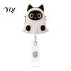 Badge Clip for Work Clothes Halloween Black Cat Pumpkin Reel, Retractable with 360 Degree Rotating Clip, Acrylic Decorative Reel ID Card Holder