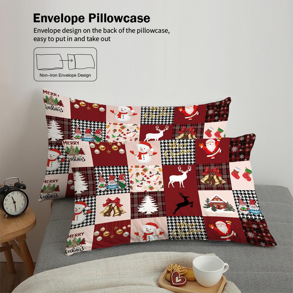 3-teiliges Bettwäscheset mit fröhlichem Weihnachtsmotiv, Muster mit Weihnachtsbäumen und Hirschen, 1*Bettbezug+2*Kissenbezug, ein Weihnachtsgeschenk