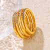 18K Gold Plated Titanium Steel Geometric Zircon Ring - European & American Style