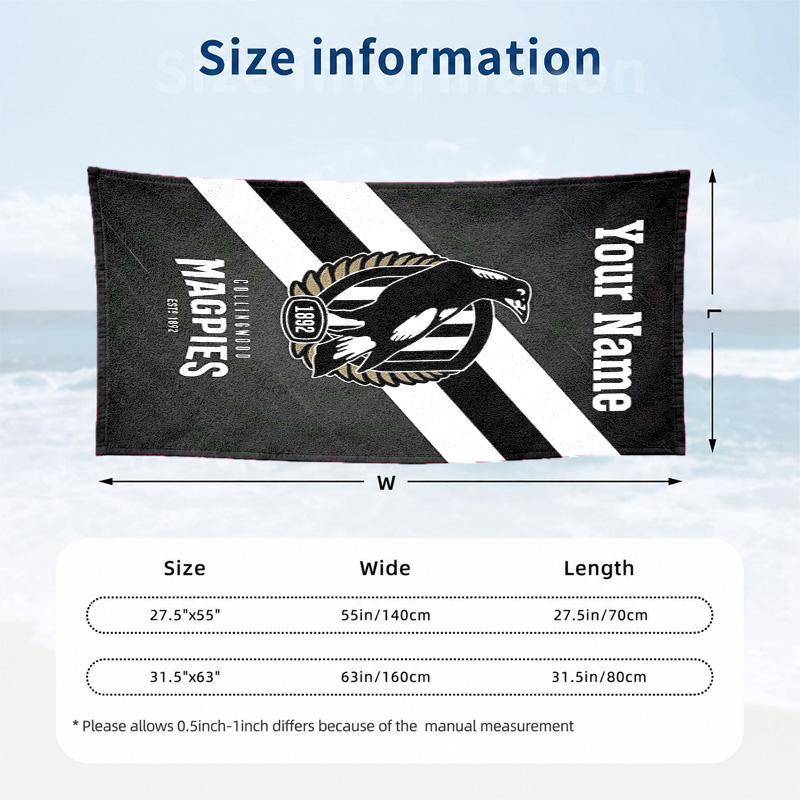 Collingwood Football Club Benutzerdefinierte Namens-Strandtücher dienen auch als Badetücher Sommer-Essential ein Muss für draußen den Strand und den Pool